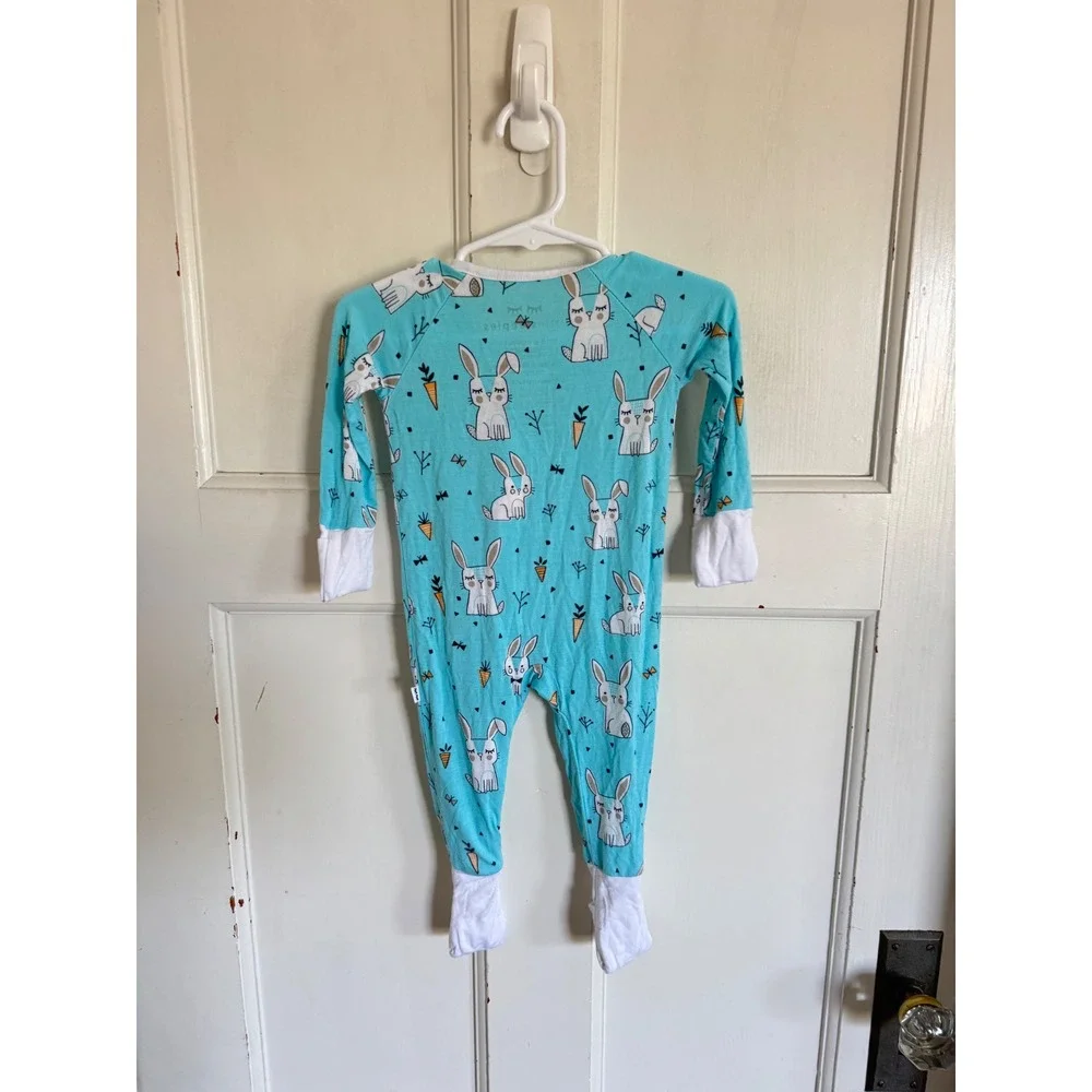 Little Sleepies OG Aqua Bunnies Bamboo Zippy Sleeper Size 3-6 months